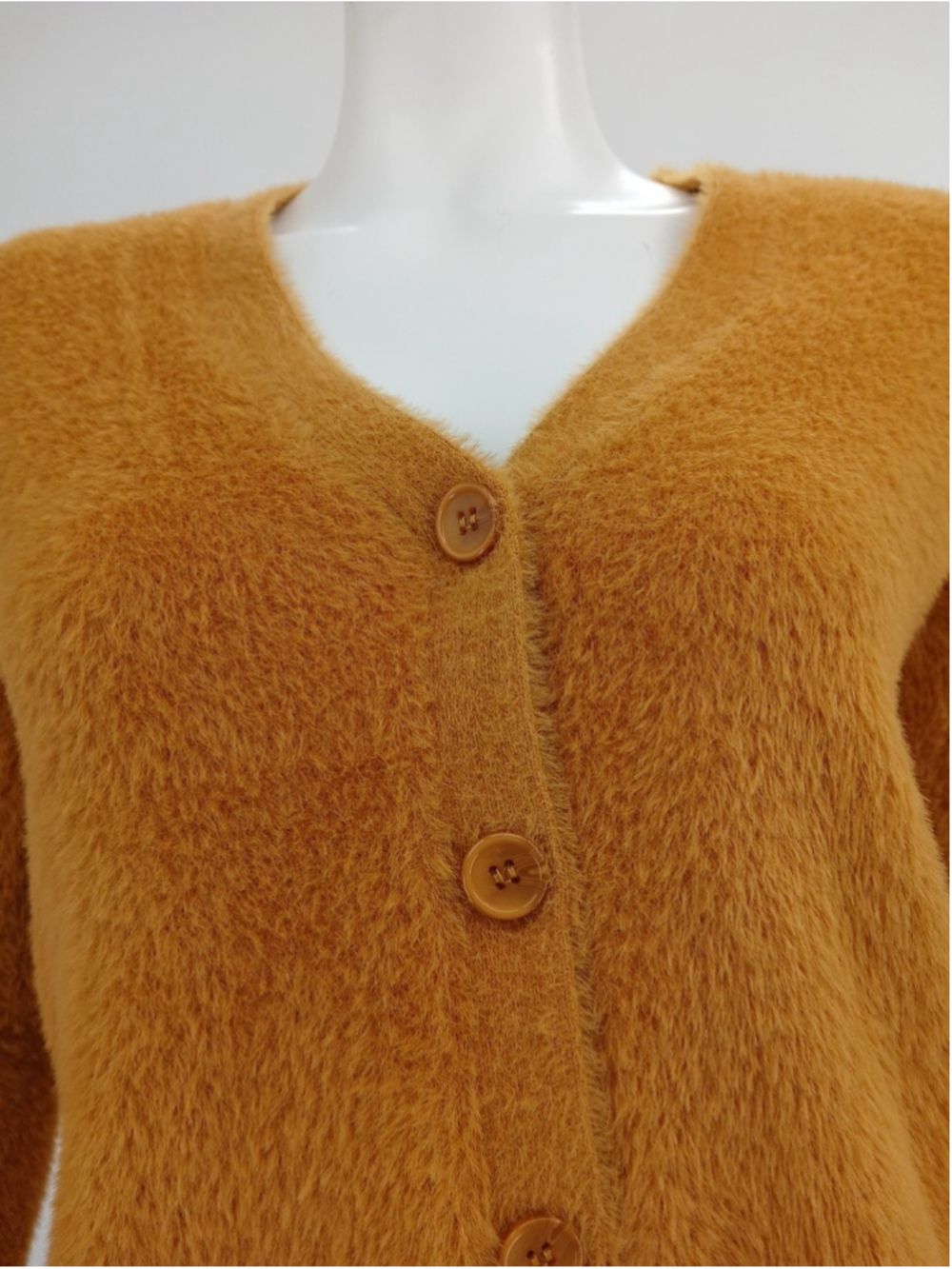 Rachel Zoe Mustard Yellow Fuzzy Cardigan Sweater Size XS Button Front Cropped - Picture 3 of 9